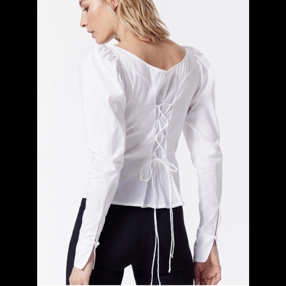 Carbon38 Tops - 🎀 Carbon38 White Peplum Puff Shldr Corset Blouse